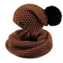 Knitted Beanie Hat and Infinity Scarf Set Real Fox Fur Pom Pom Hats