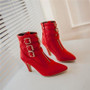 Buckle Pointed Toe High Heels Ankle Boots