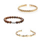 Stainless Steel Open Cuff Bangles Men Gold Beaded Bracelet Set