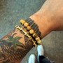 Stainless Steel Open Cuff Bangles Men Gold Beaded Bracelet Set