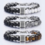 Natural Map Stone Men's Beaded Stainless Steel Bracelet