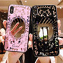 Luxury Pink Black Flower Mirror Tempered Glass İPhone Case
