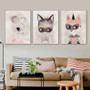 Multi Modern Watercolor Kawaii Cat Fox Canvas A4 Art Print Poster Cute Animal Nursery Kids Room Picture Home Decor Big Paintings