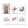 Allah Islamic Wall Art Canvas Poster Pink Flower Old Gate Muslim Print