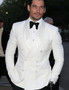 High Quality One Button White Paisley Groom Tuxedos Shawl Lapel Groomsmen Mens Suits Blazers (Jacket+Pants+Tie)  006