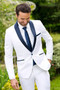 High Quality One Button White Paisley Groom Tuxedos Shawl Lapel Groomsmen Mens Suits Blazers (Jacket+Pants+Tie)  006