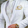 High Quality One Button White Paisley Groom Tuxedos Shawl Lapel Groomsmen Mens Suits Blazers (Jacket+Pants+Tie)  006