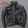 Genuine Leather Vintage Jacket Men's Large Size Classic Motorcycle Biker Coat Thick Cowhide Black Coat DHL Free Fast Shipping