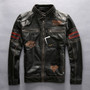 Men's Genuine Leather Jacket Vintage Black Thick Cowhide Slim Fit Motorcycle Biker Embroidery Coats Male Fast Ship Free DHL/TNT