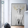 Nordic Antlers girls Figuars wall art Canvas Painting  Prints Posters Black White Nude art Pictures for Living Room Morden Decor