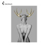 Nordic Antlers girls Figuars wall art Canvas Painting Prints Posters Black White Nude art Pictures for Living Room Morden Decor