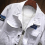 autumn fashion embroidery patchwork white denim jacket