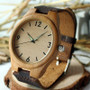 Men Wooden Wristwatch Hand-craft Watch Luminous Hands with Genuine Leather Strap RT004