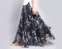 New Fashion Women's BOHO Elegant Florals Print Chiffon Long Skirt Ladies Slim High-Waist Elastic Waist Pleated Skirts SK15