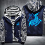 Wolf Printing Pattern Thicken Fleece Zipper Blue Camo Hoodies Jacket