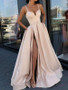 Nude Satin Spaghetti Strap Slit Sexy Prom Dresses,PD00156