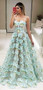 Tiffany Blue Illusion Floral Organza Spaghetti Strap Prom Dresses,PD00212