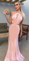 Pink Spaghetti Strap Halter Mermaid Cheap Prom Dresses .PD00234