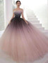 Off Shoulder Ombre Purple Pink Tulle Ball Gown Prom Dresses,PD00316