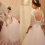 Illusion Half Sleeve Lace Beaded Tulle Wedding Dresses, Vantage Lace Bridal Gown, WD0005