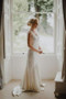 Elegant Ivory Satin Lace Appliques Cap Sleeve V-neck Mermaid Wedding Dress, AB1106