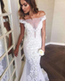 Off Shoulder Gorgeous Lace Mermaid Train Wedding Dresses, AB1524