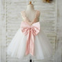 Lovely Lace Sleeveless  Open Back Sequins Tulle Flower Girl Dresses With Bow Sash, FGS028