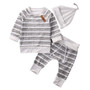 Pudcoco Infant Clothing Newborn Striped Sweatshirt Joggers and Baby Cap Hat 3-piece Set Long Sleeve