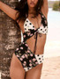 Sexy one-piece bikini flower wave point asymmetric cover belly swimsuit