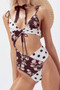 Sexy one-piece bikini flower wave point asymmetric cover belly swimsuit