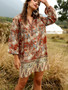 Bohemian V-neck print dress blouse