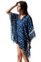 Bat sleeve long sleeve stitching loose V-neck printed sunscreen blouse