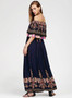 Women s Fashion Boho Floral off Shoulder Maxi Dress