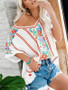 Casual V-neck Chiffon Print Short Sleeve Shirt