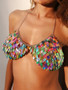 Open Back Color Leaves Hanging Neck Beach Bikini Top