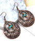 Fashion Vintage Alloy Openwork Round Flowers Turquoise Earrings