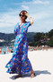 Bohemian Holiday Wind Dress Retro Peacock Print Lace Long Dress