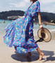 Bohemian Holiday Wind Dress Retro Peacock Print Lace Long Dress