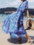 Bohemian Holiday Wind Dress Retro Peacock Print Lace Long Dress