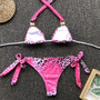 One-piece Swimsuit with Diamonds Pink Leopard Print Sexy Split Swimsuit Bikini