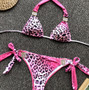 One-piece Swimsuit with Diamonds Pink Leopard Print Sexy Split Swimsuit Bikini
