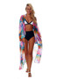 Chiffon Color Feather Printed Beach Bikini Sunscreen Cardigan Cover-up