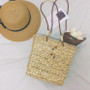 Handmade Woven Handbag Fashion Rattan Bag Cowhide Handle Design Retro Shoulder Bag