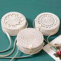 White Round Rattan Women Boho Beach Crossbody Bag Straw Handmade Woven Circle Shoulder Bag