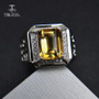 Emerald Cut Natural Citrine Men's 925 Sterling Silver Gemstone Ring