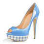 Platform Peep Toe Patent Leather Plaid High Heel Pump