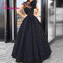 Beaded Black Tulle Long Elegant Formal Dress