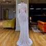 White Glitter Formal Evening Long Sleeve Arabic Evening Dress