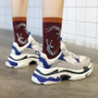 Women Chunky Blue Sneakers Web Celebrity Thick Sole