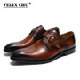 FELIX CHU European Style Handmade Genuine Leather Men Brown Monk Strap Formal Shoes Office Business Wedding Dress Loafer Shoes